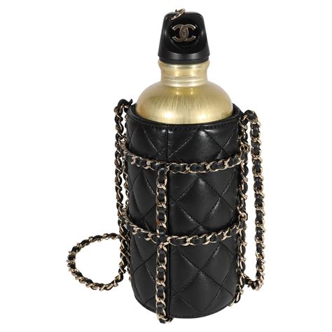 porta borraccia chanel|Chanel Gold Metal Water Bottle & Black Quilted Lambskin Holder .